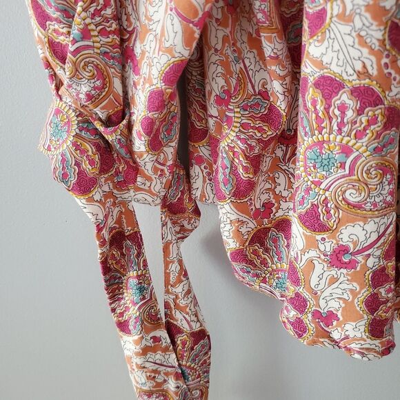 Nicole Miller Balloon Tie Sleeve Flowy Boho Printed Top Size S - Picture 6 of 9